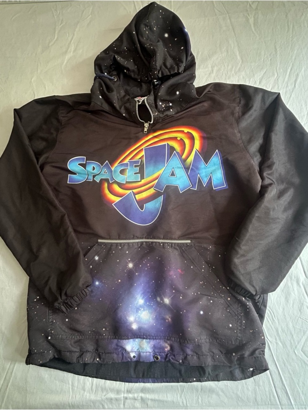 90s Space Jam #45 Rare 1/4 Zip Hooded Windbreaker Jacket Size L